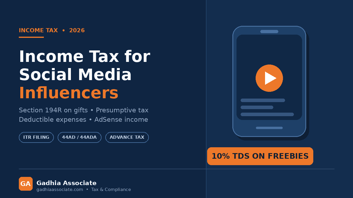 Income Tax for Social Media Influencers in India 2026: ITR Filing, Section 194R TDS on Free Gifts, Presumptive Taxation and Deductible Expenses